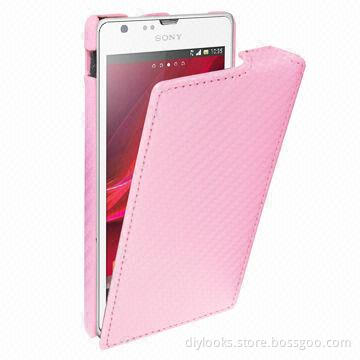 Carbon Fiber Texture Vertical Flip Leather Case for Sony Xperia SH/L36h (Pink)